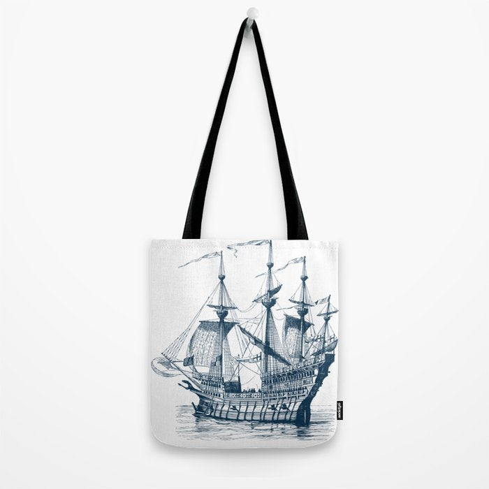 Blue vintage nautical wind sailing boat Tote Bag Gallery Image 2
