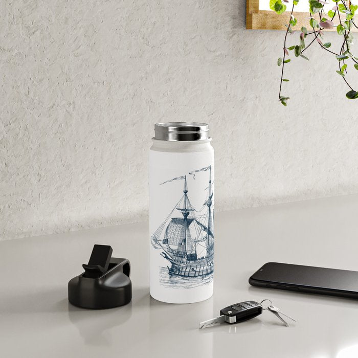 Blue vintage nautical wind sailing boat Water Bottle Gallery Image 4
