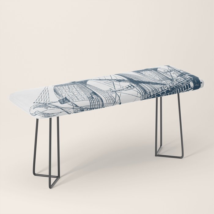 Blue vintage nautical wind sailing boat Bench Gallery Image 1