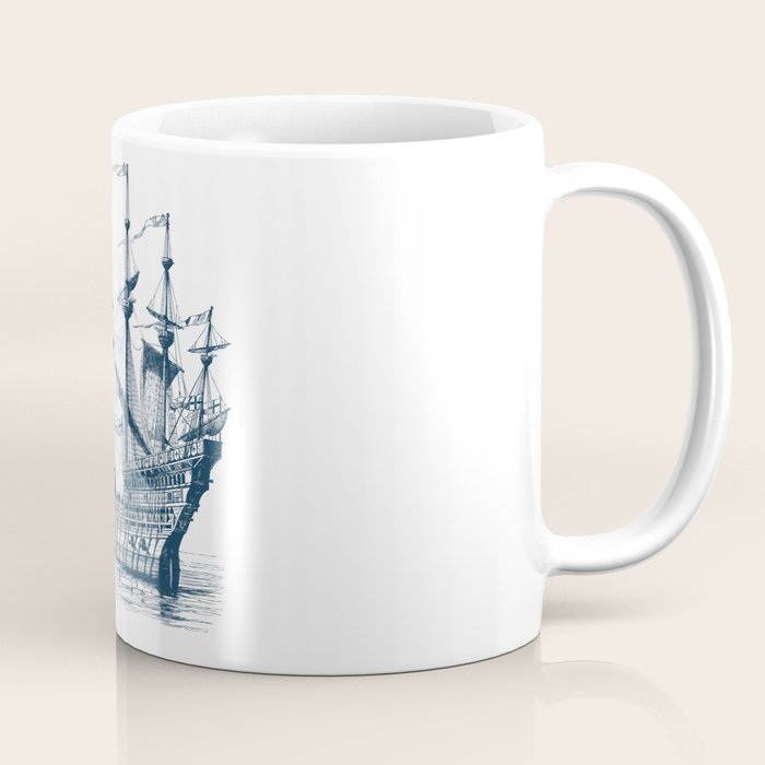 Blue vintage nautical wind sailing boat Coffee Mug Gallery Image 1