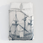 Blue vintage nautical wind sailing boat Duvet Cover Gallery Image 6