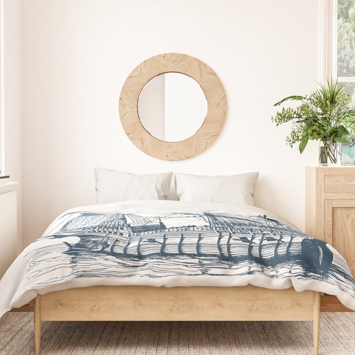 Blue vintage nautical wind sailing boat Duvet Cover Gallery Image 3