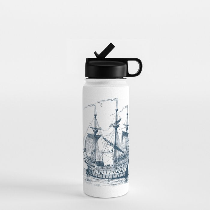 Blue vintage nautical wind sailing boat Water Bottle