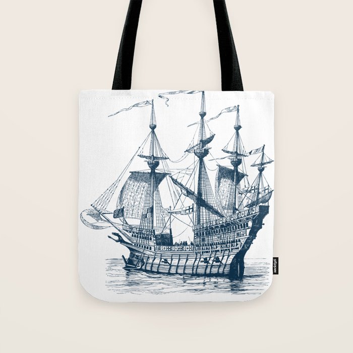 Blue vintage nautical wind sailing boat Tote Bag Gallery Image 1