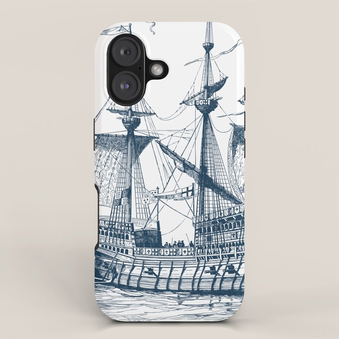 Blue vintage nautical wind sailing boat iPhone Case Gallery Image 1