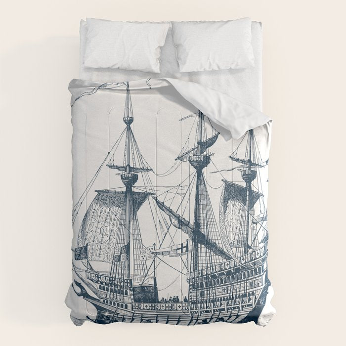 Blue vintage nautical wind sailing boat Comforter Gallery Image 6