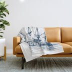 Blue vintage nautical wind sailing boat Throw Blanket Gallery Image 1