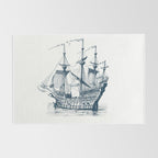 Blue vintage nautical wind sailing boat Rug Gallery Image 2