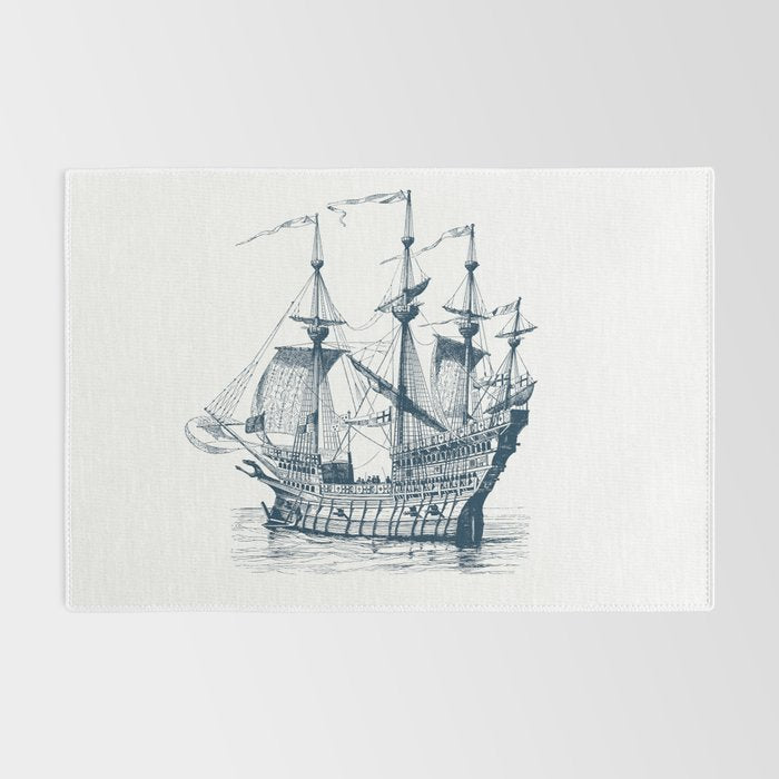 Blue vintage nautical wind sailing boat Rug Gallery Image 2