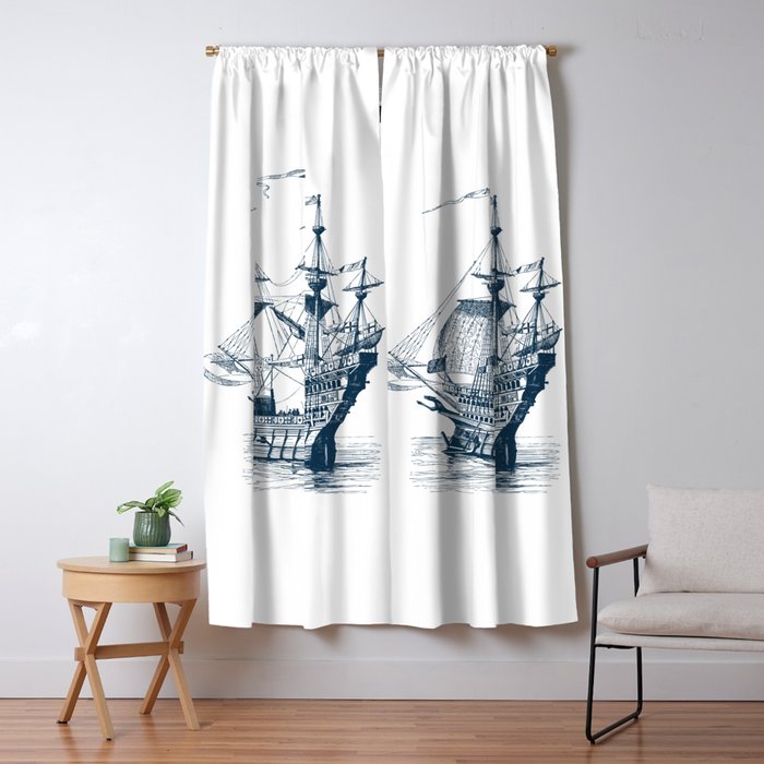 Blue vintage nautical wind sailing boat Window Curtain Gallery Image 5