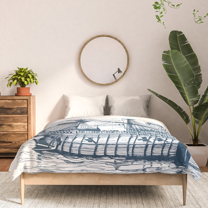 Blue vintage nautical wind sailing boat Comforter Gallery Image 3