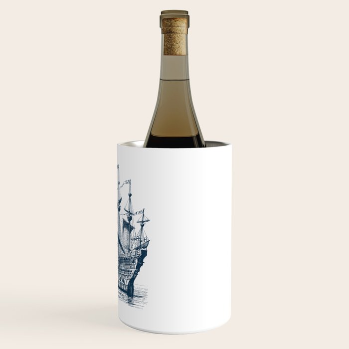 Blue vintage nautical wind sailing boat Wine Chiller Gallery Image 3