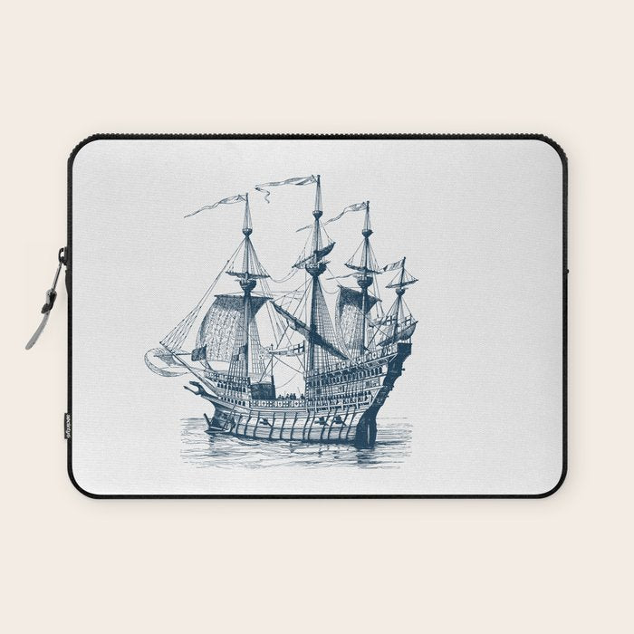 Blue vintage nautical wind sailing boat Laptop Sleeve Gallery Image 1