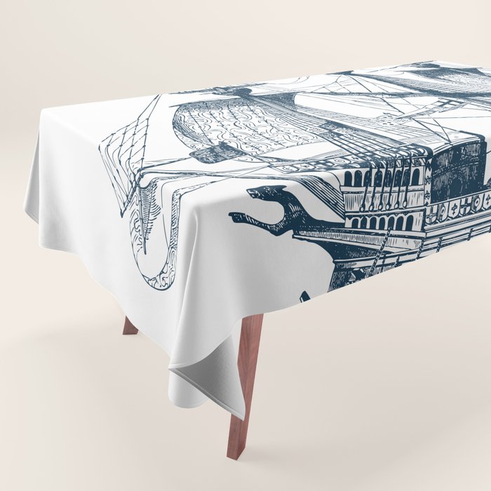 Blue vintage nautical wind sailing boat Tablecloth Gallery Image 1