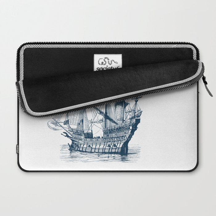 Blue vintage nautical wind sailing boat Laptop Sleeve Gallery Image 2