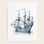 Blue vintage nautical wind sailing boat Poster Gallery Image 4