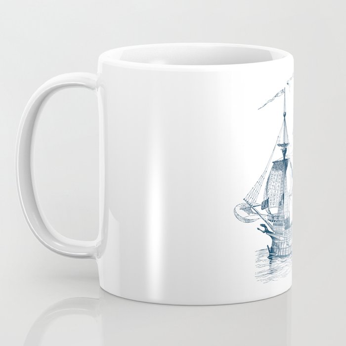 Blue vintage nautical wind sailing boat Coffee Mug Gallery Image 3
