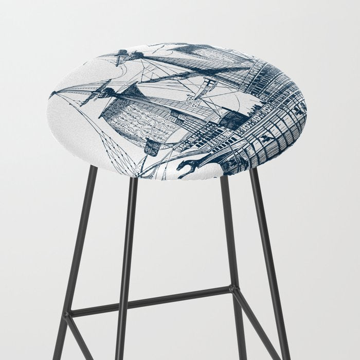 Blue vintage nautical wind sailing boat Stool Gallery Image 2