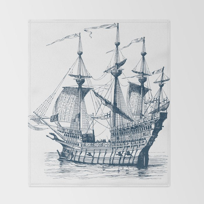 Blue vintage nautical wind sailing boat Throw Blanket Gallery Image 2