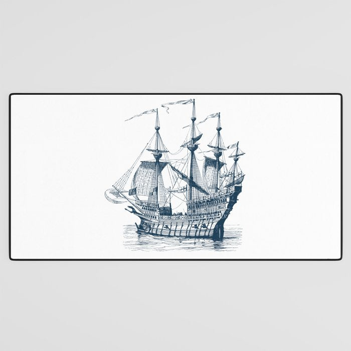 Blue vintage nautical wind sailing boat Desk Mat Gallery Image 3