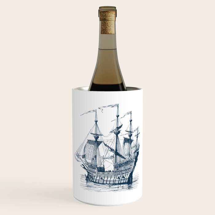 Blue vintage nautical wind sailing boat Wine Chiller Gallery Image 1