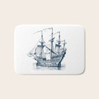 Blue vintage nautical wind sailing boat Bath Mat Gallery Image 1