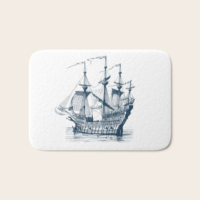 Blue vintage nautical wind sailing boat Bath Mat Gallery Image 1