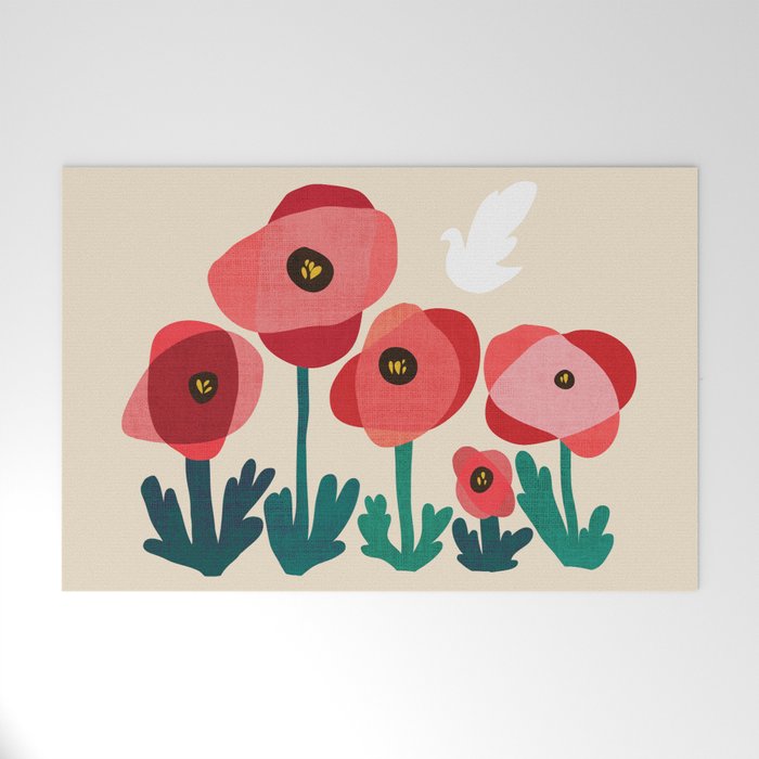 Poppy flowers and bird Welcome Mat Gallery Image 1