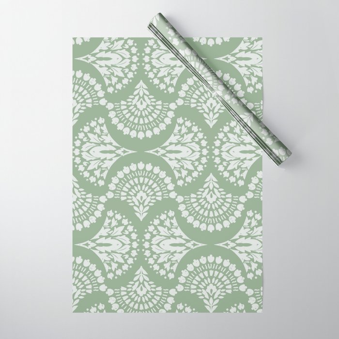 Sage Green Ornate Boho Wrapping Paper Gallery Image 1