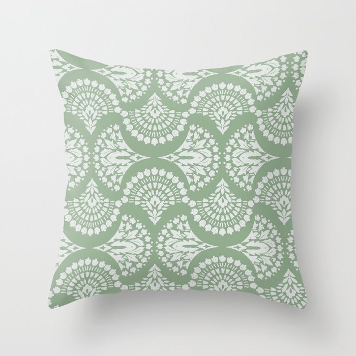 Sage Green Ornate Boho Throw Pillow Gallery Image 1