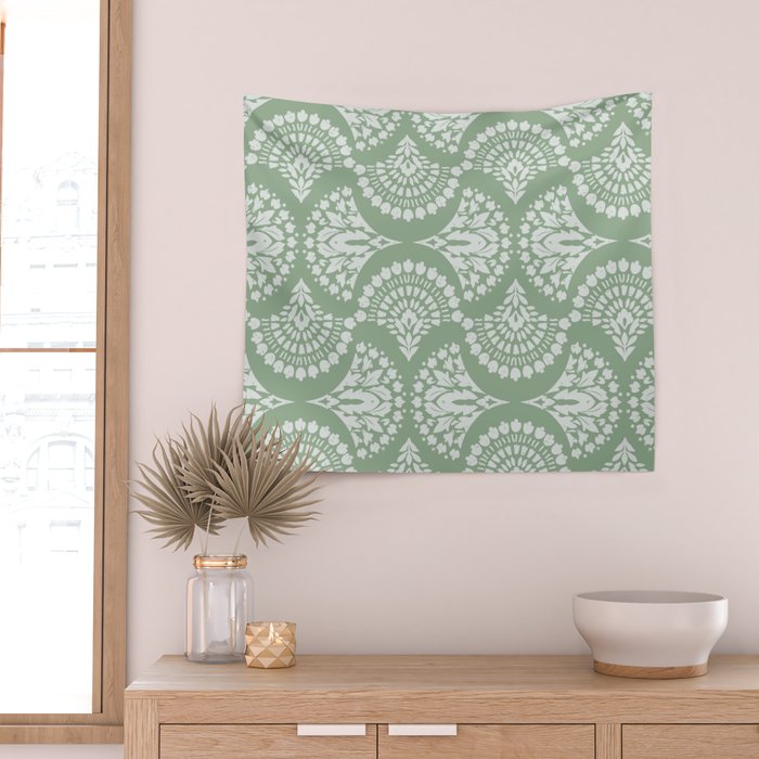 Sage Green Ornate Boho Wall Tapestry Gallery Image 2