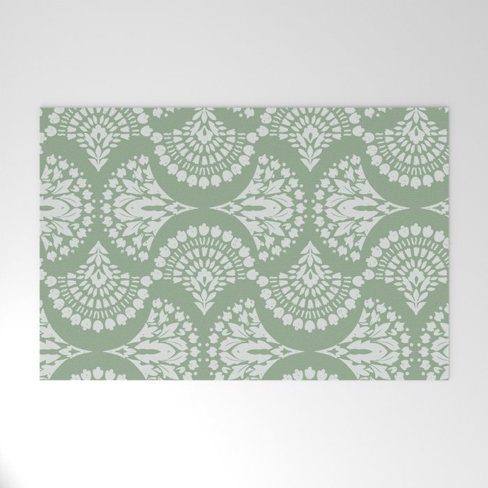 Sage Green Ornate Boho Welcome Mat Gallery Image 1