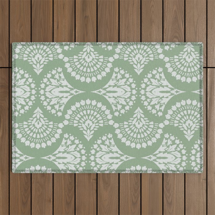 Sage Green Ornate Boho Outdoor Rug Gallery Image 1