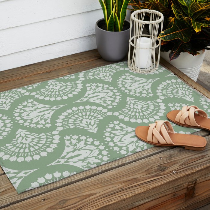 Sage Green Ornate Boho Outdoor Rug Gallery Image 2