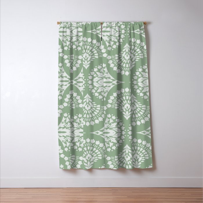 Sage Green Ornate Boho Window Curtain Gallery Image 3