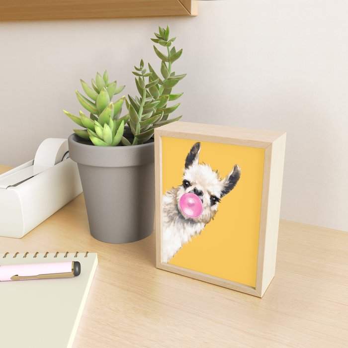 Bubble Gum Sneaky Llama in Yellow Mini Art Print Gallery Image 2