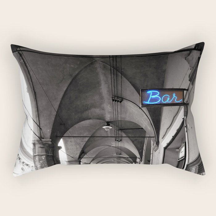 Black and white Bologna Street Photography Rectangular Pillow Gallery Image 2