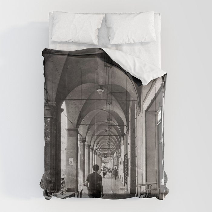 Black and white Bologna Street Photography Comforter Gallery Image 6