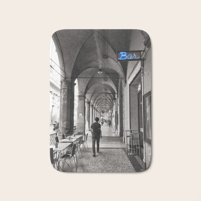 Black and white Bologna Street Photography Bath Mat Gallery Image 1