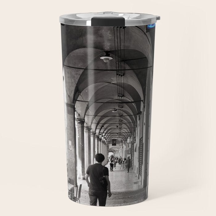 Black and white Bologna Street Photography Travel Mug Gallery Image 1