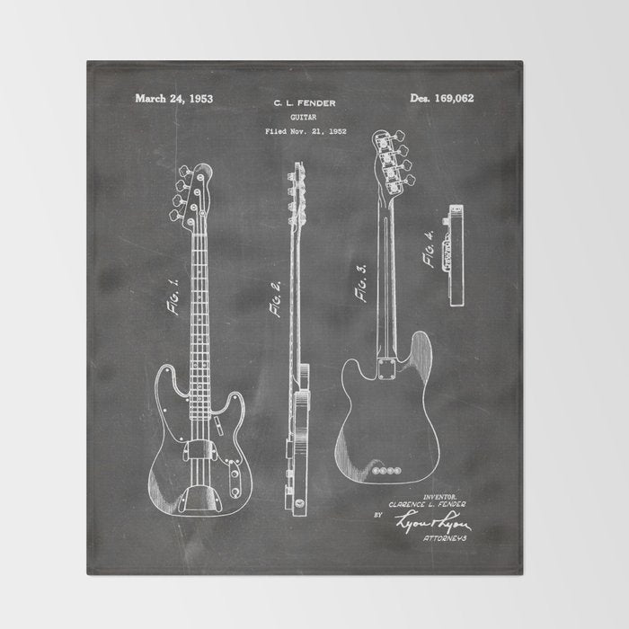 Bass Guitar Patent - Bass Guitarist Art - Black Chalkboard Throw Blanket Gallery Image 2