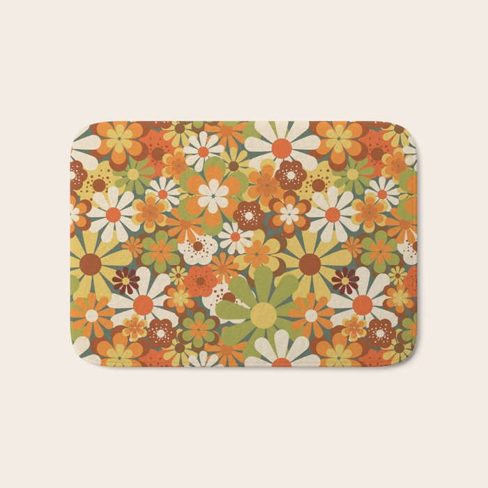 70's Retro Flowers Print Bath Mat Gallery Image 1