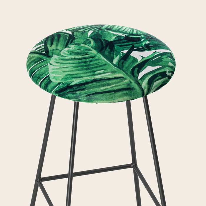 Tropical State of Mind | Watercolor Palm Banana Leaves Painting | Botanical Jungle Bohemian Plants Stool Gallery Image 2