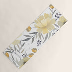 Modern, Floral Prints, Yellow, Gray and White Yoga Mat Gallery Image 1