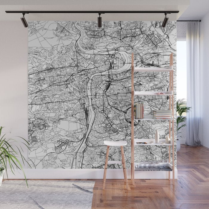 Prague White Map Wall Mural Gallery Image 1