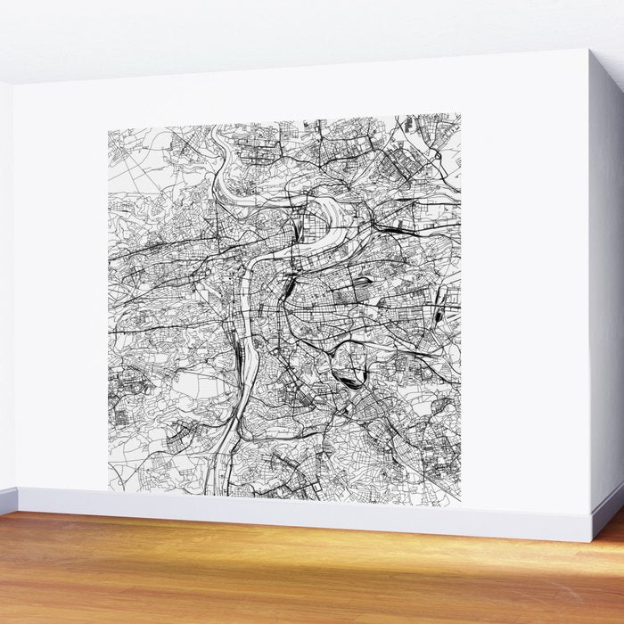 Prague White Map Wall Mural Gallery Image 2