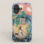 Cat Walk: Protea and Banksia Bouquet Floral Still Life with Greek Urn featuring Woman Walking Cats iPhone Case Gallery Image 1