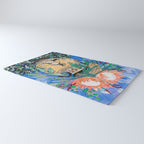 Cat Walk: Protea and Banksia Bouquet Floral Still Life with Greek Urn featuring Woman Walking Cats Rug Gallery Image 3