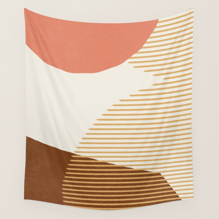 Lines Color Shapes - Pink Gold Brown Wall Tapestry Gallery Image 4