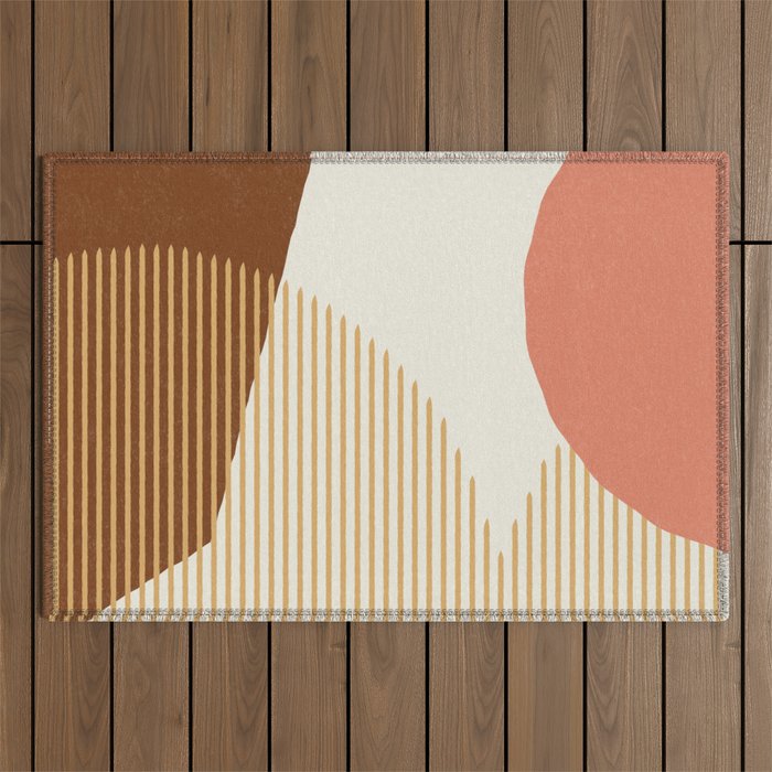 Lines Color Shapes - Pink Gold Brown Outdoor Rug Gallery Image 1